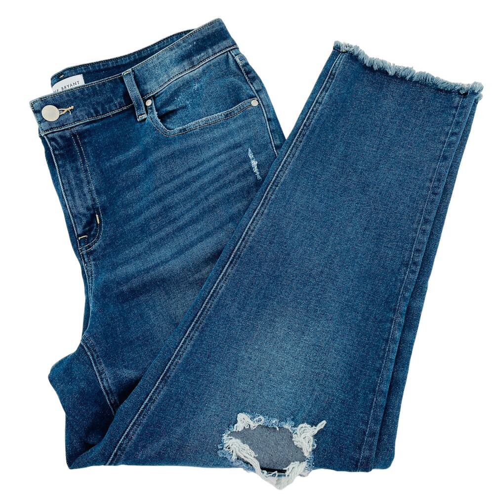 Lane Bryant Blue Denim Med Wash Distressed Torn Stretch Straight Jeans Plus 16